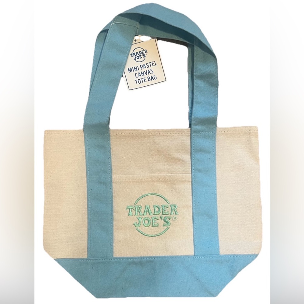 Trader Joe’s 2026 Mini Pastel Canvas Tote Bag Set Of 2 Easter Spring Colors 🩵💚 - Picture 2 of 8